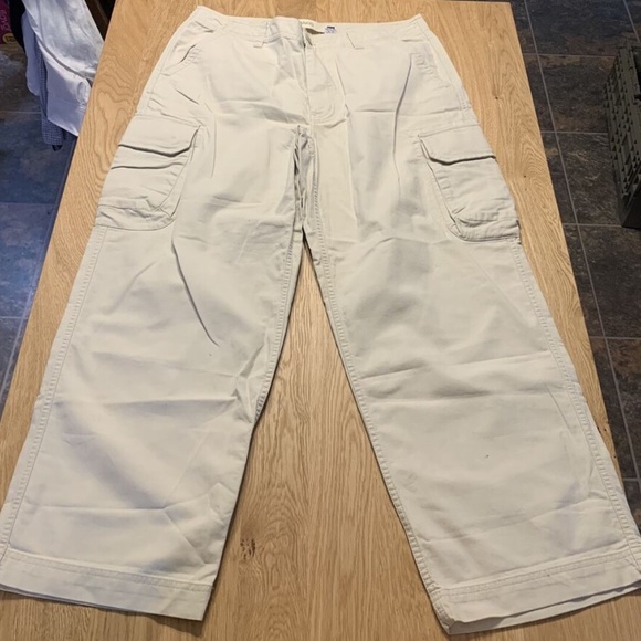 VINTAGE Gap Factory Cargo Pants Baggy Wide Leg Khaki Mens 35x30 - Picture 2 of 5